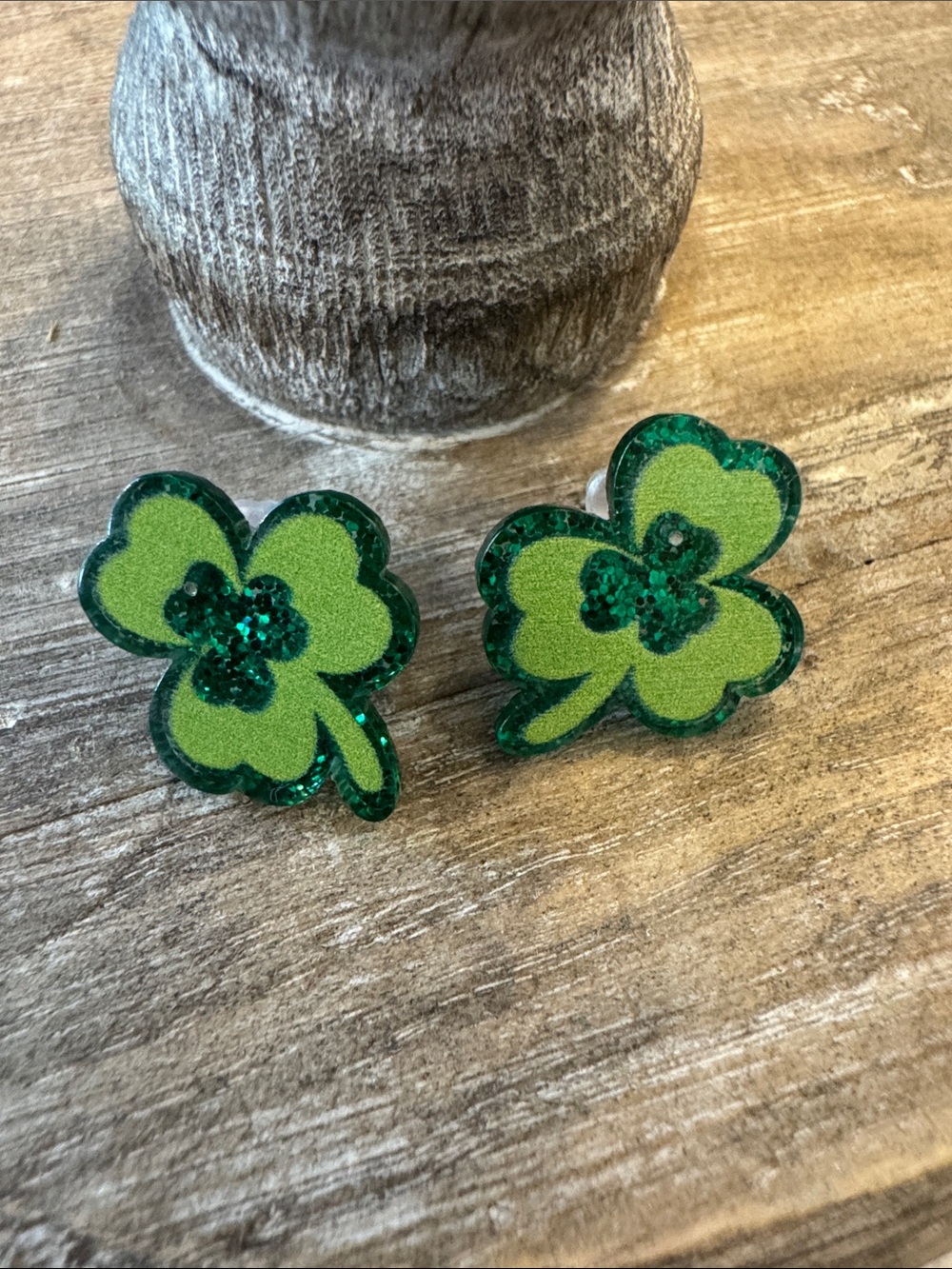 Green Glitter Shamrock Earrings